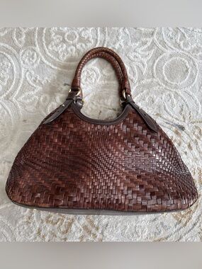Cole Haan Woven Leather Shoulder Bag - Dark Brown